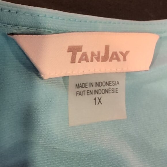 Tanjay Aqua Short Sleeve Top Embellished Scoop Neck Beaded Rhinestone Resort - Picture 13 of 13